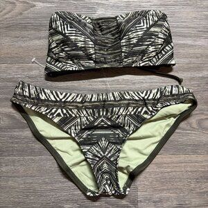 Mossimo Medium Bandeau Bikini Swimwear Geometric Green Bathing Suit Boho NEW